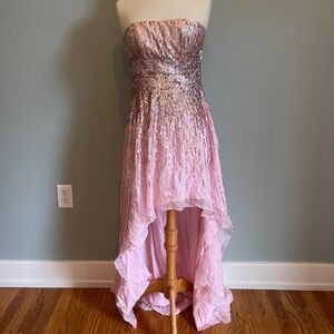 Sherri Hill Light Pink Sequin High-Low Dress Asymmetrical